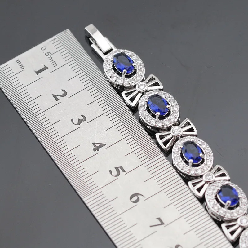 Темно-синий кристалл белый CZ серебряный цвет браслеты ювелирные изделия для женщин подарочная коробка WPAITKYS