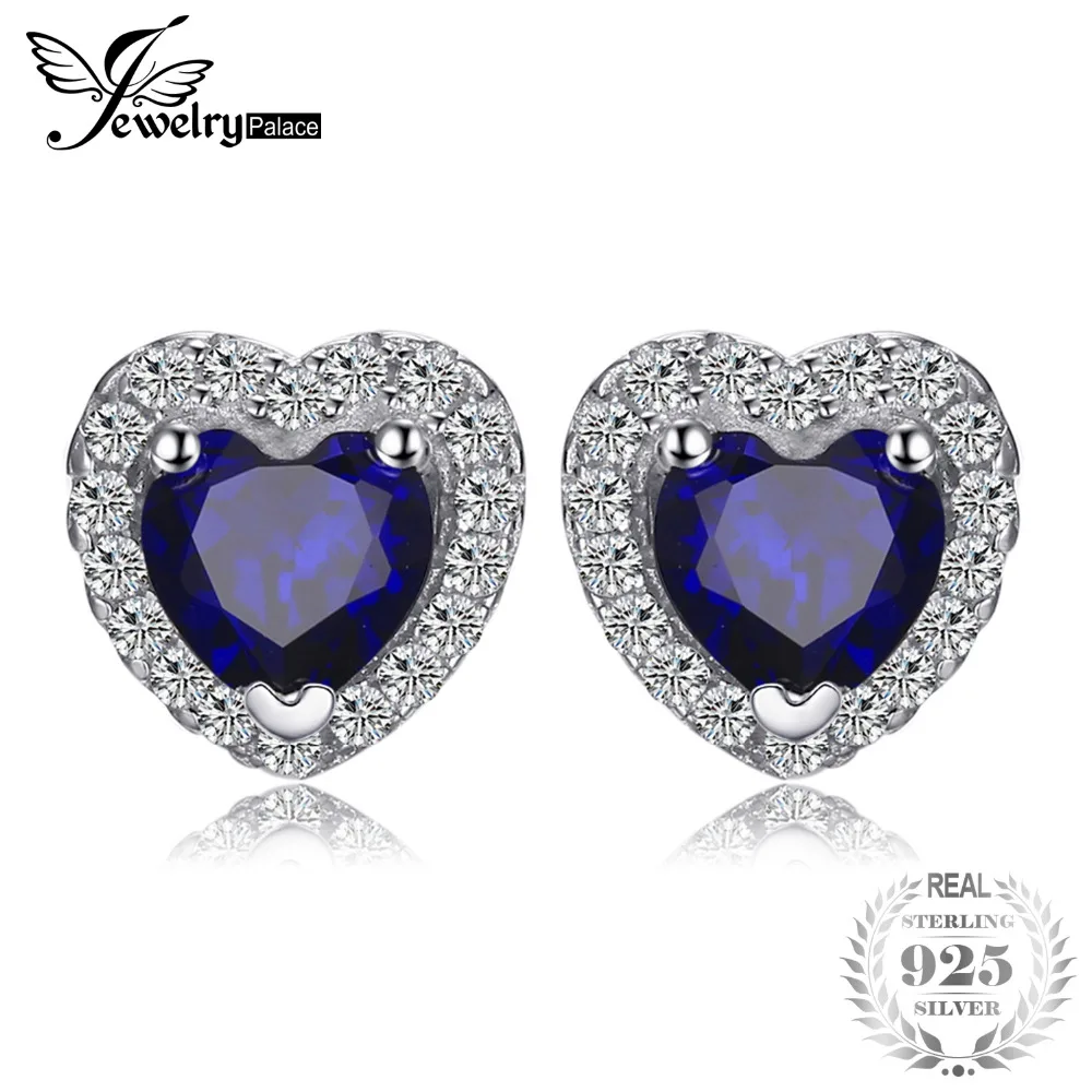 

JewelryPalace Heart Of The Ocean 1.2ct Created Blue Sapphire 925 Sterling Silver Stud Earrings For Women Fashion Vintage Jewelry
