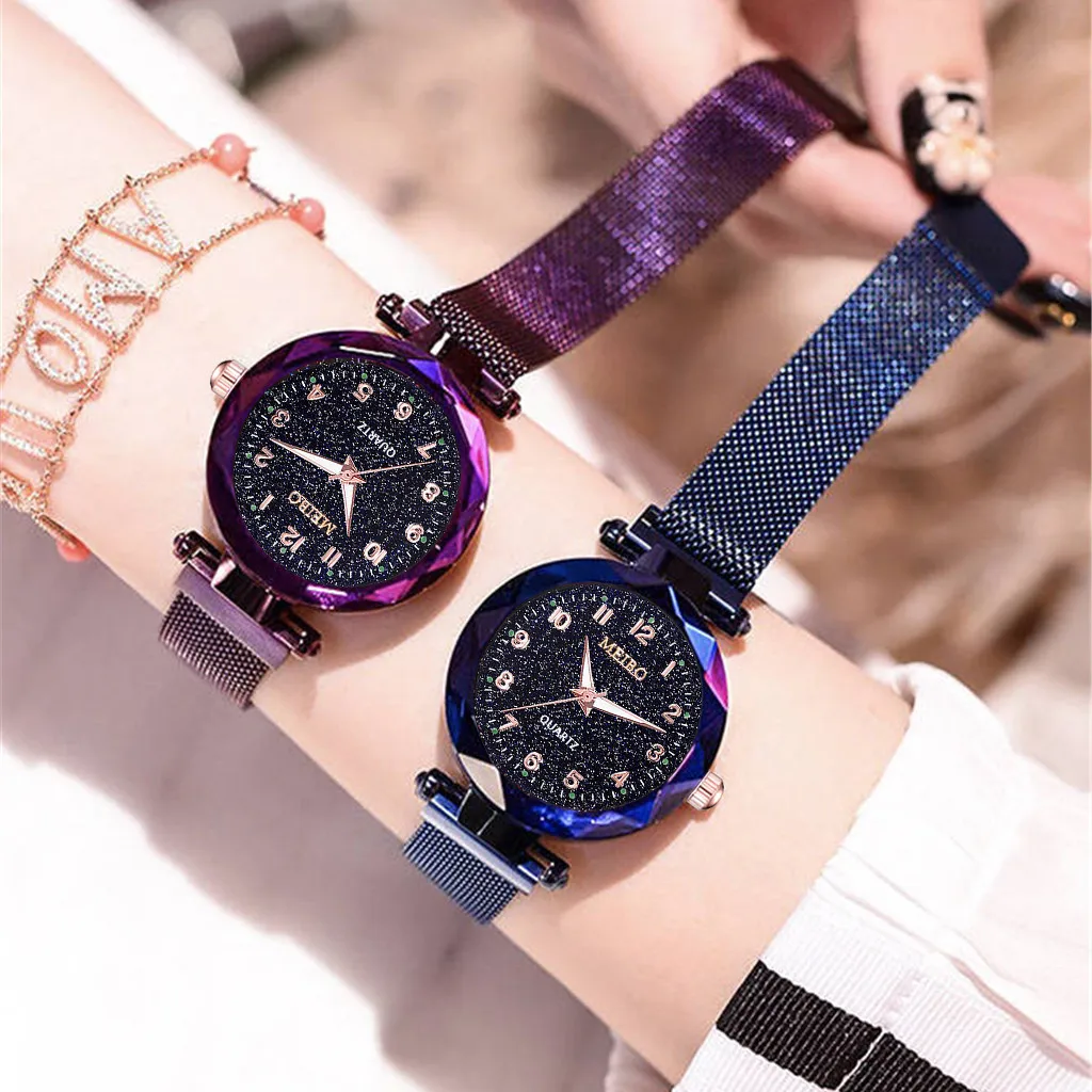 

Luxury Brand Women Watch Magnet Buckle Steel Mesh Belt Bracelet Watches Starry Sky Quartz Wristwatch Clock Gift Reloj Mujer #W