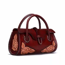 Китайский винтажный стиль, натуральная кожа растительного дубления, ручная гравировка, дизайнерская женская одноцветная сумка, дамская сумочка, сумка для мамы