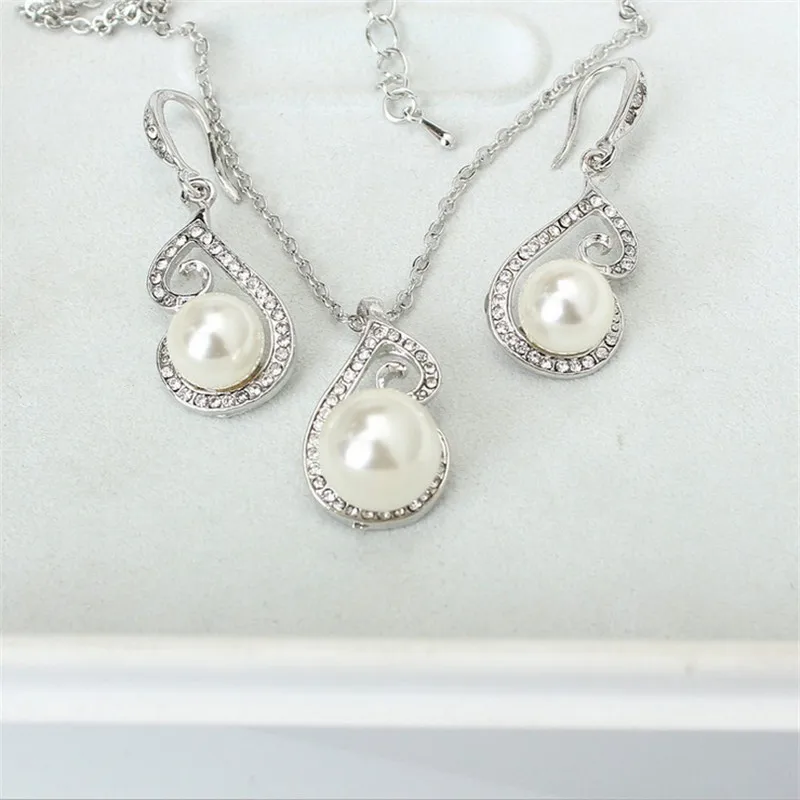 

Pearl With Beads Jewelry Sets Silver 925 Jewelry wedding decoration For Women Earrings/Necklace Set Gifts Box