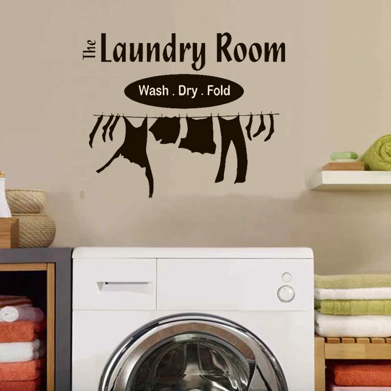 Laundry Room Wash Dry Fold Wall Stickers Washing Machine Decorative Alphabet Wall Decal