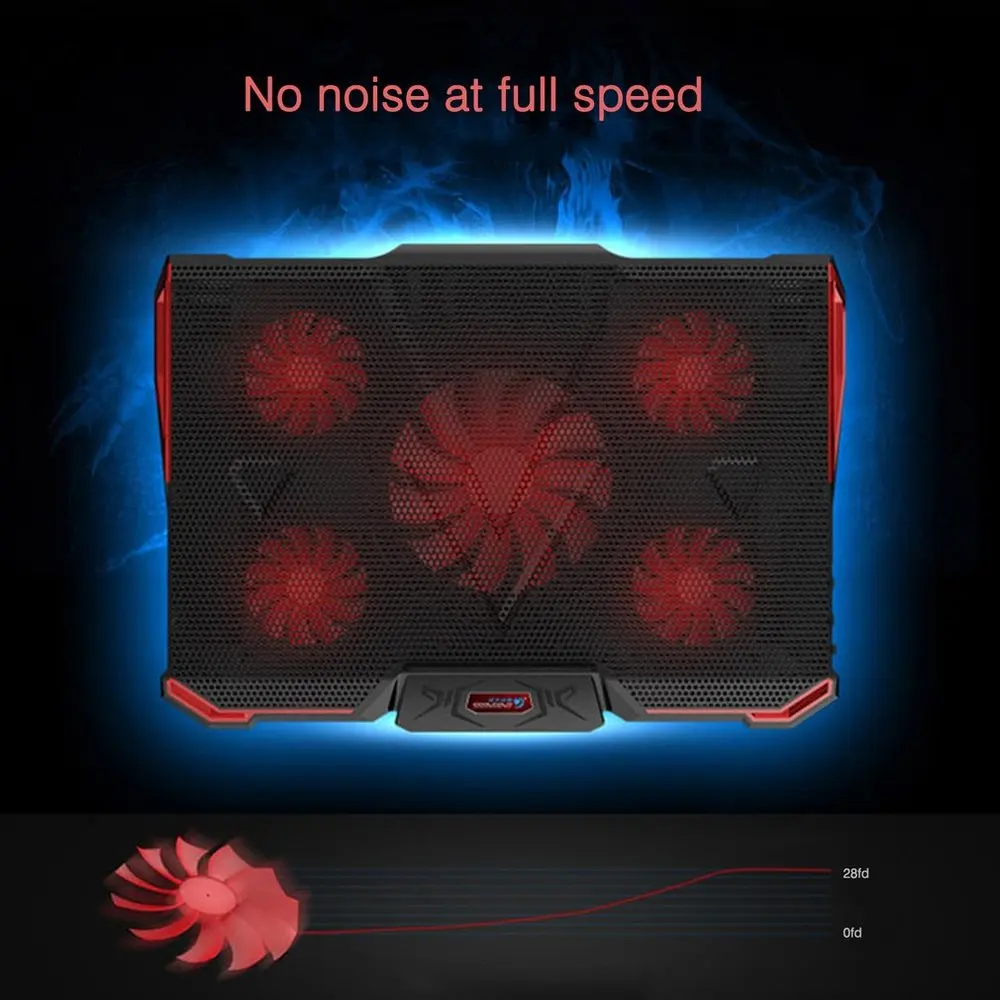 

Adjustable Angle Cooling Pad 5 Fans Cooler Luminous Stand For Laptop Notebook