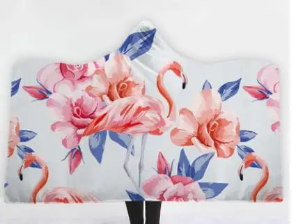 Одеяло с капюшоном в виде фламинго, цветов, листьев для взрослых, шерпа, флисовое, пригодное для носки, плед из микрофибры, 150*200 см/130*150 см - Цвет: 10