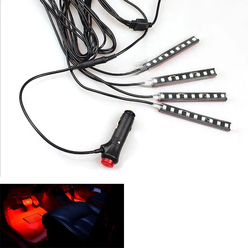 

BBQ@FUKA New Red Universal Car SUV Floor Decorative Atmosphere Lamp Light Decoration Lighting 12 LED Fit For Audi Car-Styling