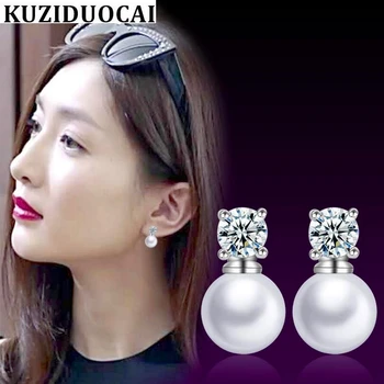 

Kuziduocai New Hot ! Fashion Fine Jewelry Zircon Pearls Drop Earrings 925 Sterling Silver Oorbellen For Women Shipping S-5