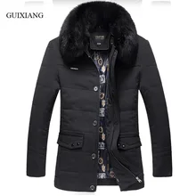 New winter style men boutique parkas business casual detachable big hair collar men’s solid thick cotton clothes large sizeL-4XL