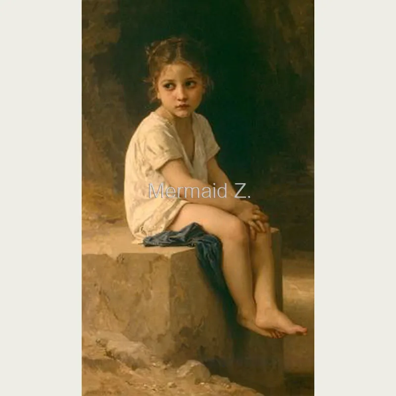 

Hand-painted Artwork"At the Foot of the Cliff" William-Adolphe Bouguereau Oil Painting On Canvas Living room decor