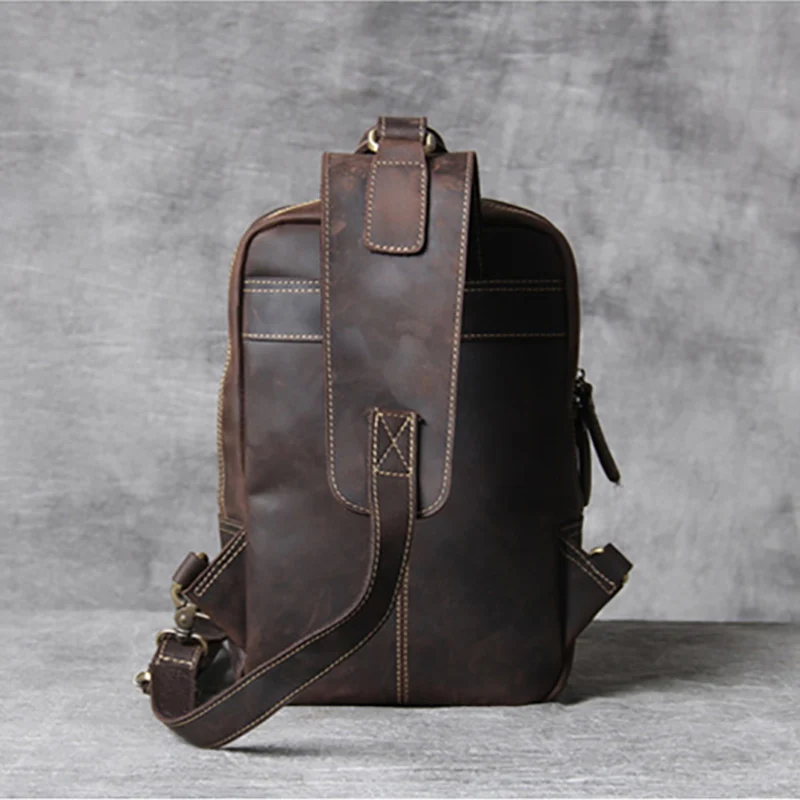 AETOO Retro head cowhide Large capacity men's mad horse leather shoulder crossbody bag