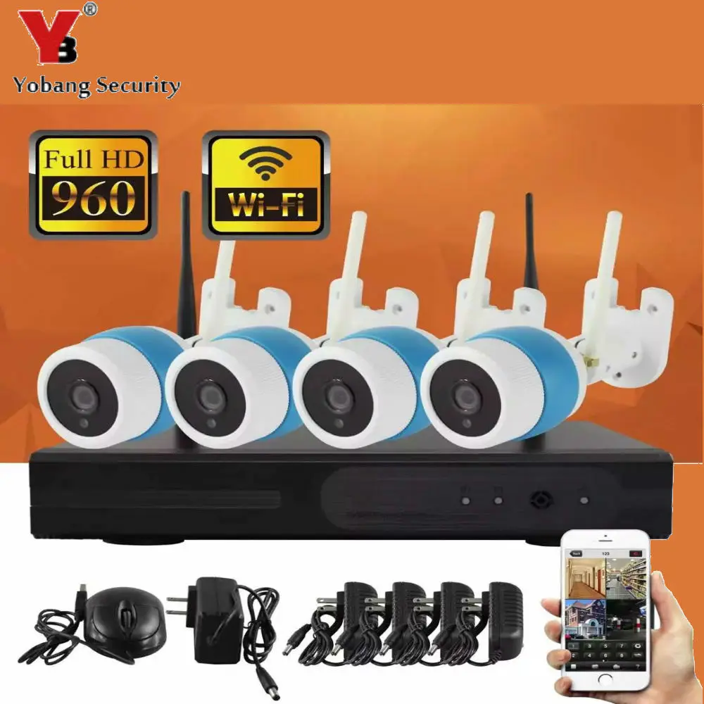 

YobangSecurity 4CH 960P Wireless Security CCTV Surveillance Systems WIFI NVR Kit 4X 1.3MP Wireless WIFI Indoor Outdoor IP Camera
