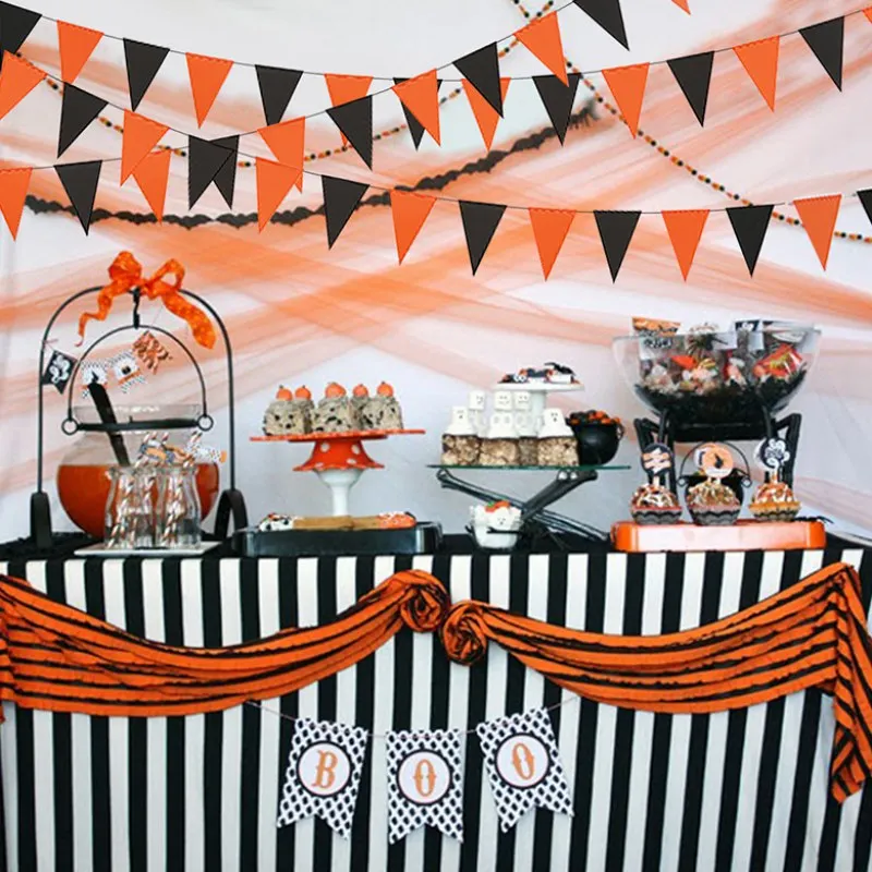 

3m Halloween Orange Black Paper Flag Decorative Banners Halloween Party Hanging Decorations Supplies For Indoors and Outdoors