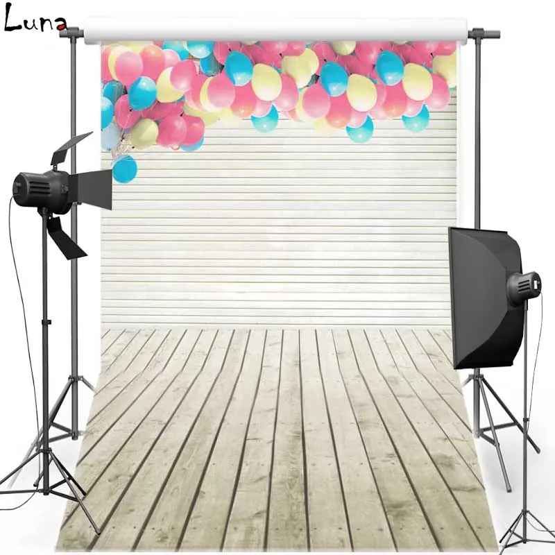 

Colorful Balloon Vinyl Photography Background Backdrop For Newborn Wood Floor Oxford Background For Children Photo Studio 1564
