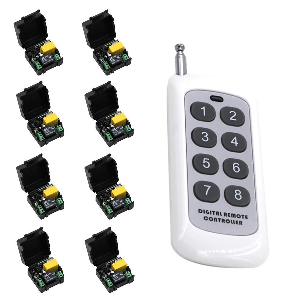 AC220V 1CH RF Wireless Remote Control Switch System 315/433 MHZ 8Keys