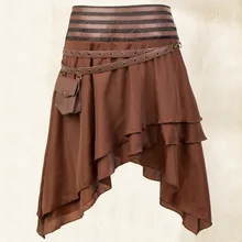Бурлеск рок-коричневый взъерошенный слой Асимметричный Slik Готический юбка с карманом Для женщин взрослые сексуальные юбка в стиле панк соответствие корсет