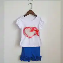 royal blue icing legging panties set ruffle shorties outfit dress girls o-neck t-shirt summer kid sets