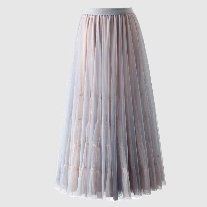 Aonibeier Mesh Overlay плиссированные юбки эластичный Высокая талия из лоскутов Пышная юбка сезон: весна–лето Для женщин Повседневное модные юбки