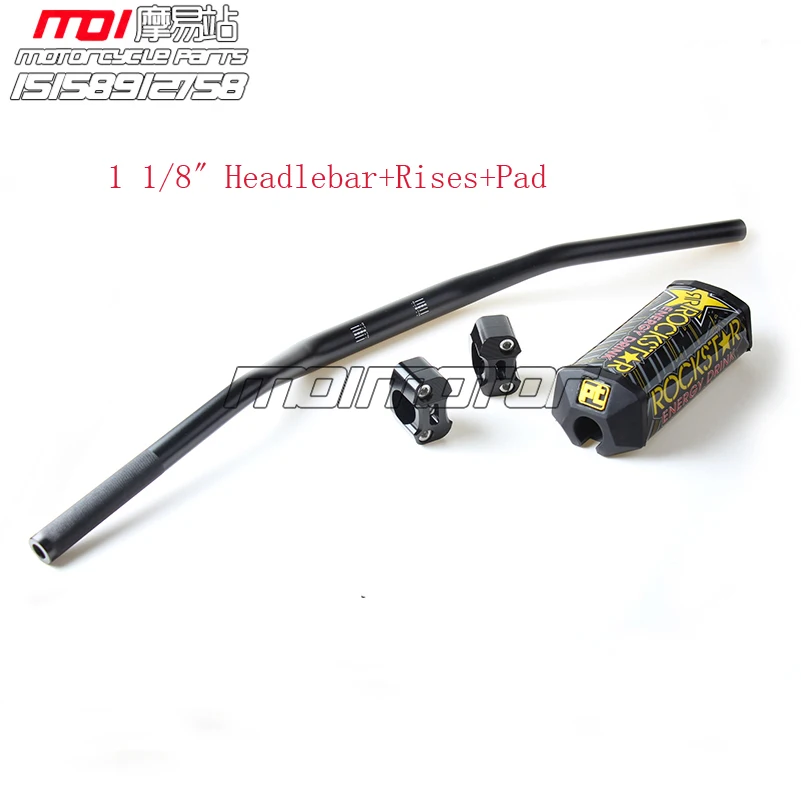 Motocross Black Throttle Grips Cross Bar Pad Taper Risers Clamp Fat Handlebar Motor Pit Dirt Bike