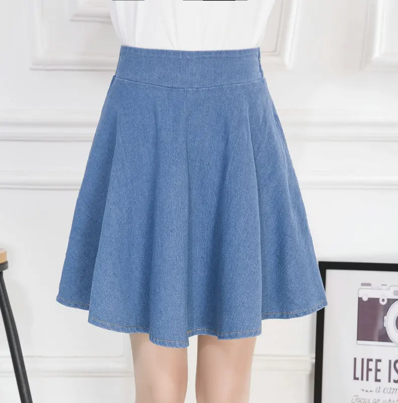 Denim Skirt For Women Jeans Vogue Lady Skirts Ladies Pleated Jean Skirt Casual Elastic Waist A