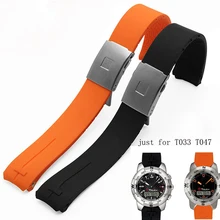BRETA Watch with silicone rubber sports watch accessories for T-Touch T033 T047 strap 20MM 21MM black orange butterfly buckle
