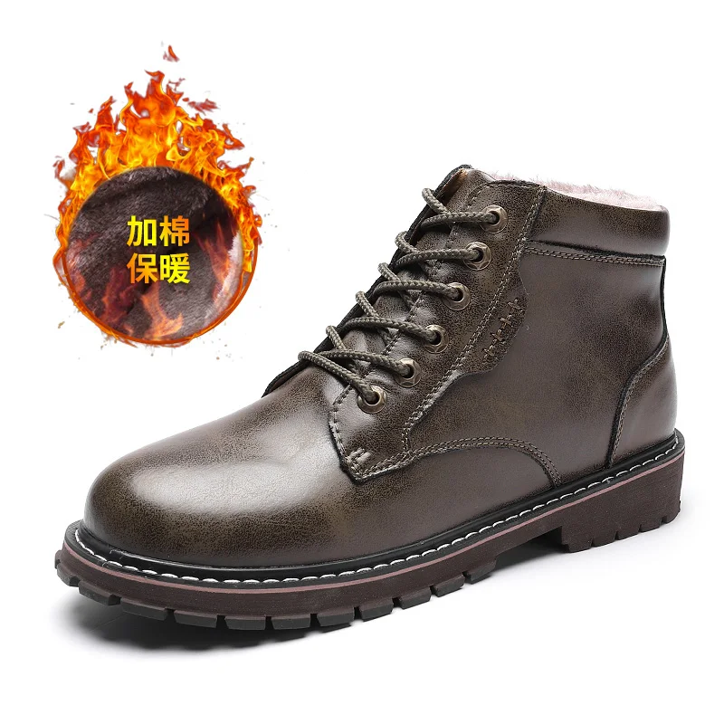 Высокое качество Натуральная кожа осенние модные мужские ботинки зимние мужские теплые ботильоны ботинки martin уличные рабочие ботинки мужская обувь - Цвет: KHAKI-FUR