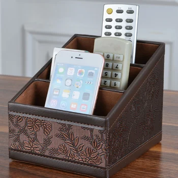 

Retro PU Leather Storage Box Remote Control Phone Holder Cosmetic Organizer for Home Office Storage Case