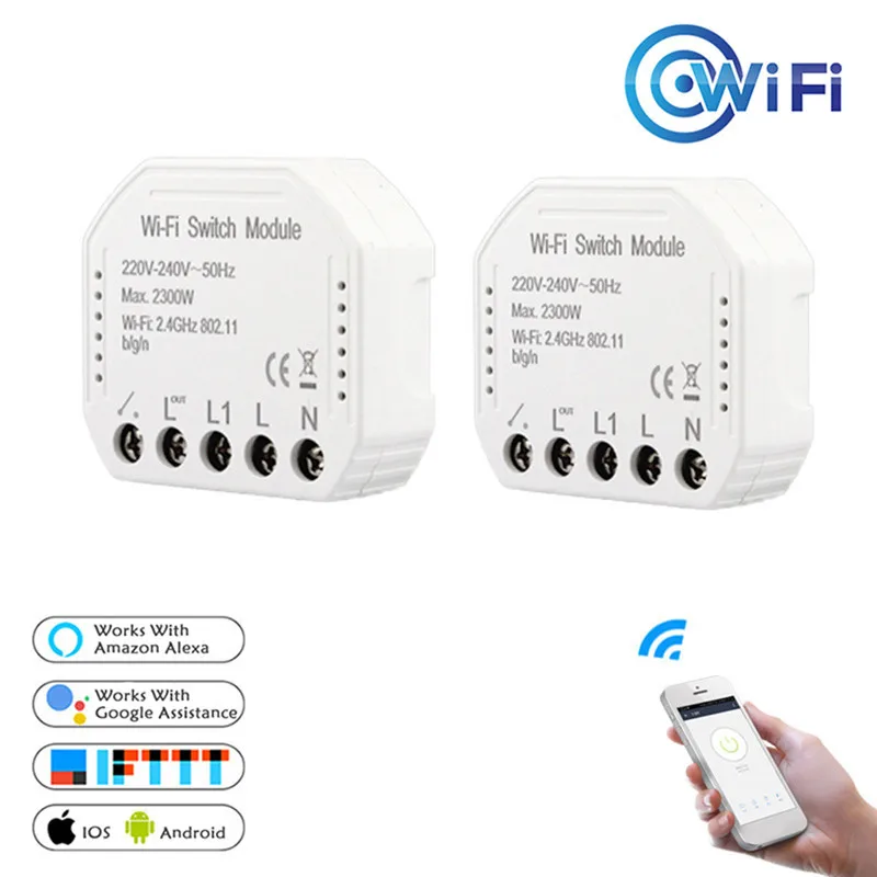 

Wifi Smart Light Switch Diy Breaker Automation Module Smart Life/Tuya APP Remote Control,Works with Alexa Google Home 1/2 Way