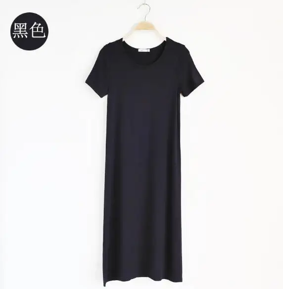 Fdfklak Повседневная Новая женская ночная рубашка с коротким рукавом, летняя ночная рубашка из модала и хлопка, женская ночная рубашка - Color: black