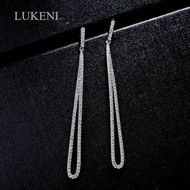 

LUKENI New Design Fashion Women White Color + AAA Cubic Zircon The Line Article Long Earrings Jewelry Free Shipping