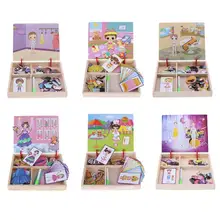 6 Styles Wooden Magnetic Dress Up font b Toys b font Puzzle Board Changing Clothes Games