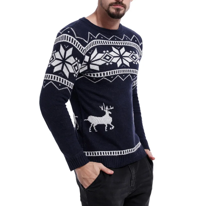 Mens causal o neck Christmas sweater fashion deer print Autumn Winter Pullover Knitted Jumper sweaters Slim Men Clothes