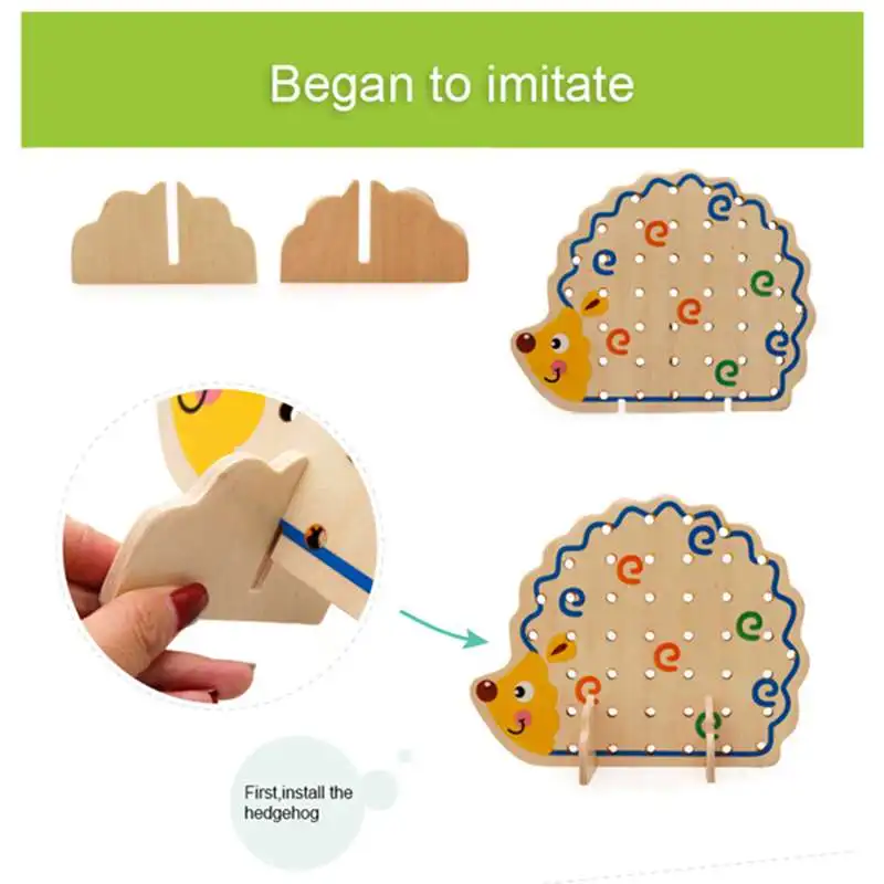 MWZ деревянные фрукты и овощи шнуровка и нанизывание бусины игрушки с ежиком доска для свыше 3 лет детей