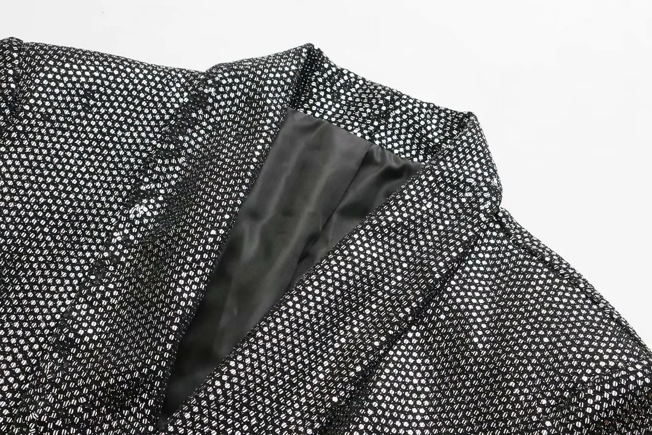 2019 New vintage Long Blazer Women Long Sleeve Silver Sequins Elegant Office Blazers Suit Spring autumn casual loose Coat Female