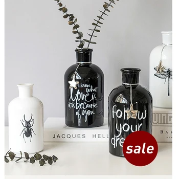 

Europe glass vase Personality creativity Black and white vases decor Crafts Tabletop flower pot Hydroponics vase