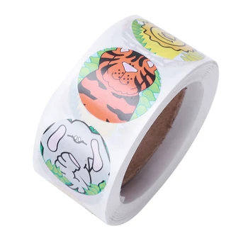 

HOT-Paper Animal Pattern Gift Stickers Personalised Home, Store,500 Pcs/Roll Labels 1 Inch