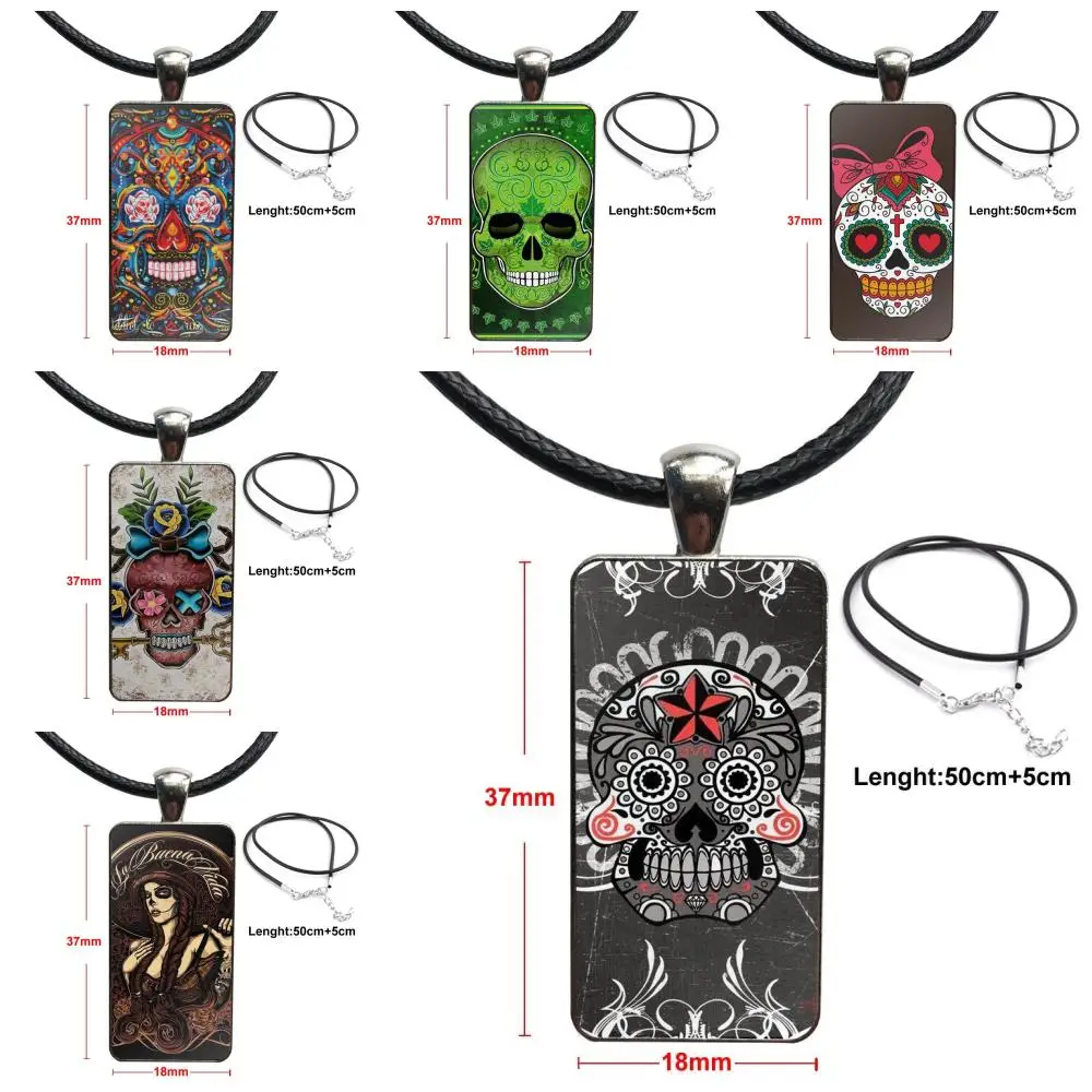 

Steel Color Glass Cabochon With Rectangle Shaped Pendant Choker Necklace For Women Fashion Jewelry Mexican Sugar Skull Soft