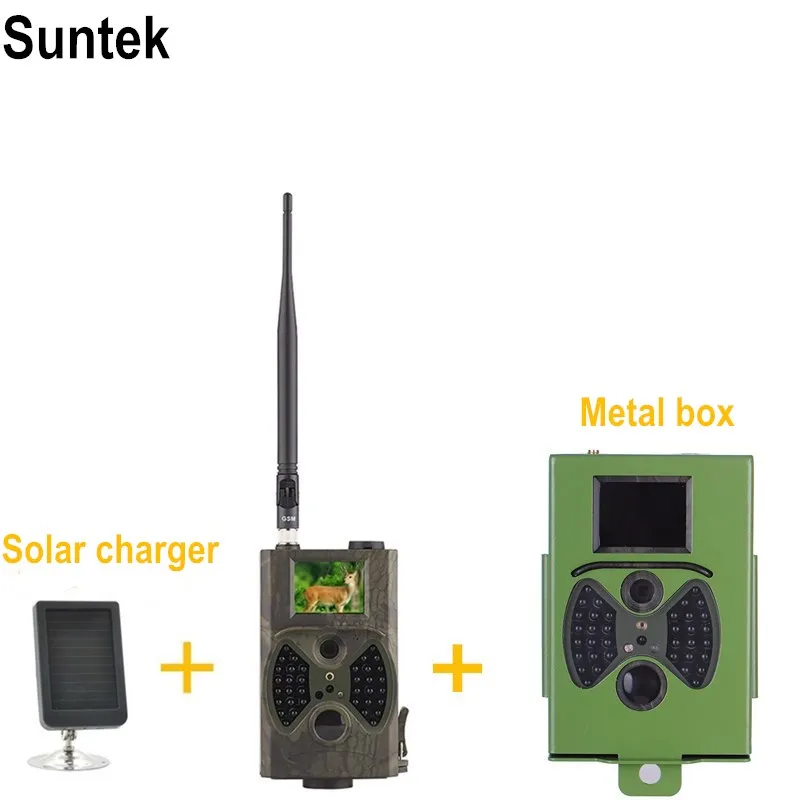 Suntek Wild Camera Trap HC-300M Hunting Camera With METAL Safety box and solar panel power charger