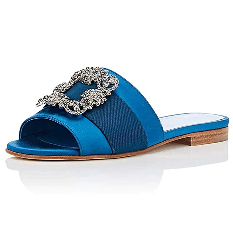 

Summer Hot Sale Comfortable Shoes Woman Crystal Slides Jeweled Sandals Low Heel 2.5cm Women Casual Slippers Plus Size Hot Sale