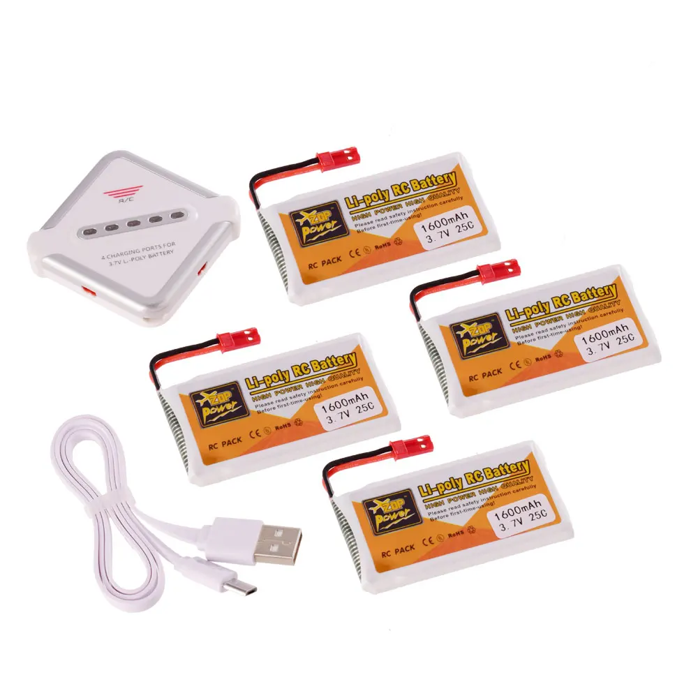 4 шт. ZOP Мощность 3 7 V 1600mAh 1S Lipo Батарея JST разъем Замена в 1 Зарядное устройство для
