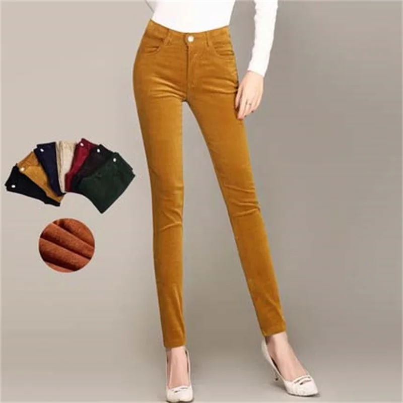 2018 Spring Fashion Velvet High waist casual pants corduroy pants trousers straight trousers stretch Slim large size 28-38