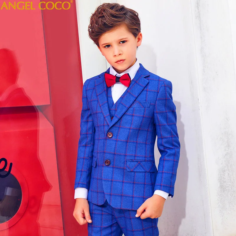 

Blue Plaid Boys Suits For Weddings Kids Blazer Suit For Boy Costume Enfant Garcon Mariage Jogging Garcon Blazer Boys Tuxedo