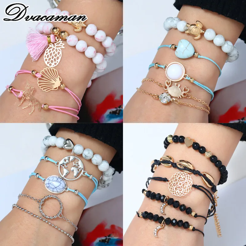 

Dvacaman Fashion 5PCS/Set Blue Stone Bracelet for Women 2019 New Vintage Animal Metal Bracelets&Bangles Handmade Gifts Jewelry