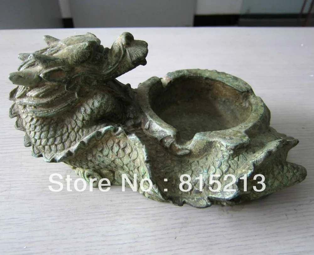 bi00626 Chinese ancient bronze pot ashtray Dragon shape visual aulic