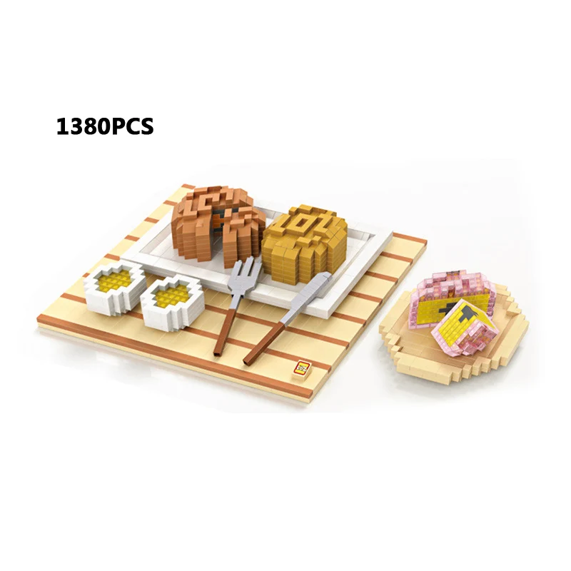 

Hot Delicious food micro diamond building block Chinese Mid-Autumn moon cake meal Knife and fork nanoblock brick toys collection
