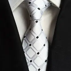 Лидер продаж бизнес шелк Галстуки белый черный горошек узор для мужчин жаккардовые Тканые средства ухода за кожей шеи галстуки Gravatas мужс