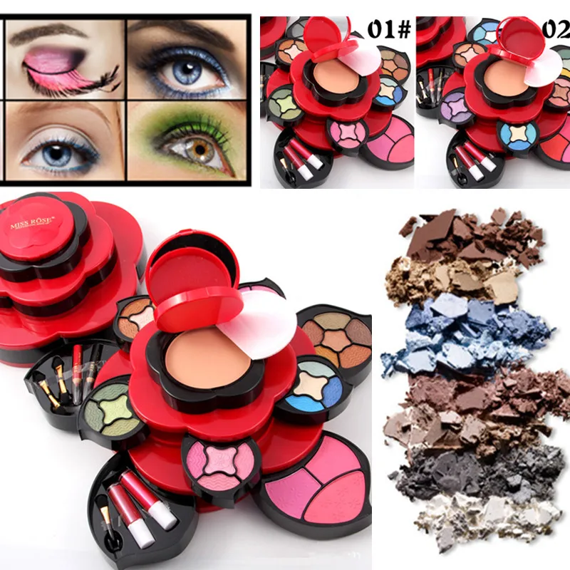 

Miss Rose Flower Design Multi Layer Rotating Makeup Eyeshadow Palette Blush Foundation Lipgloss Makeuo Palettes Full Cosmetic Ki