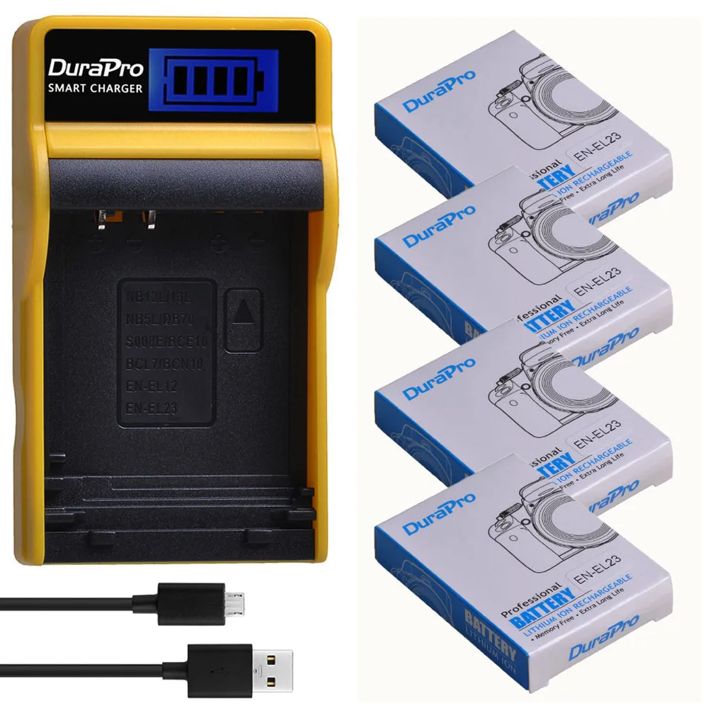 DuraPro 1850mAh EN-EL23 EN EL23 Camera Li-ion Battery+ LCD USB Charger For Nikon COOLPIX P900, P610, P600, B700, S810c Camera