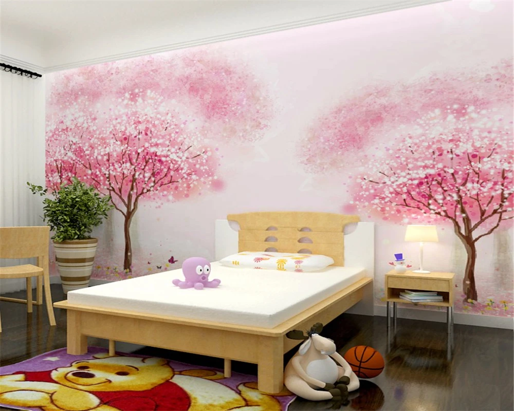 Beibehang Custom Wallpaper Children's Room Girl Room Pink Tree Wallpaper  Bedroom Bedside Mural Cartoon Tree 3d Wallpaper Mural - Wallpapers -  AliExpress