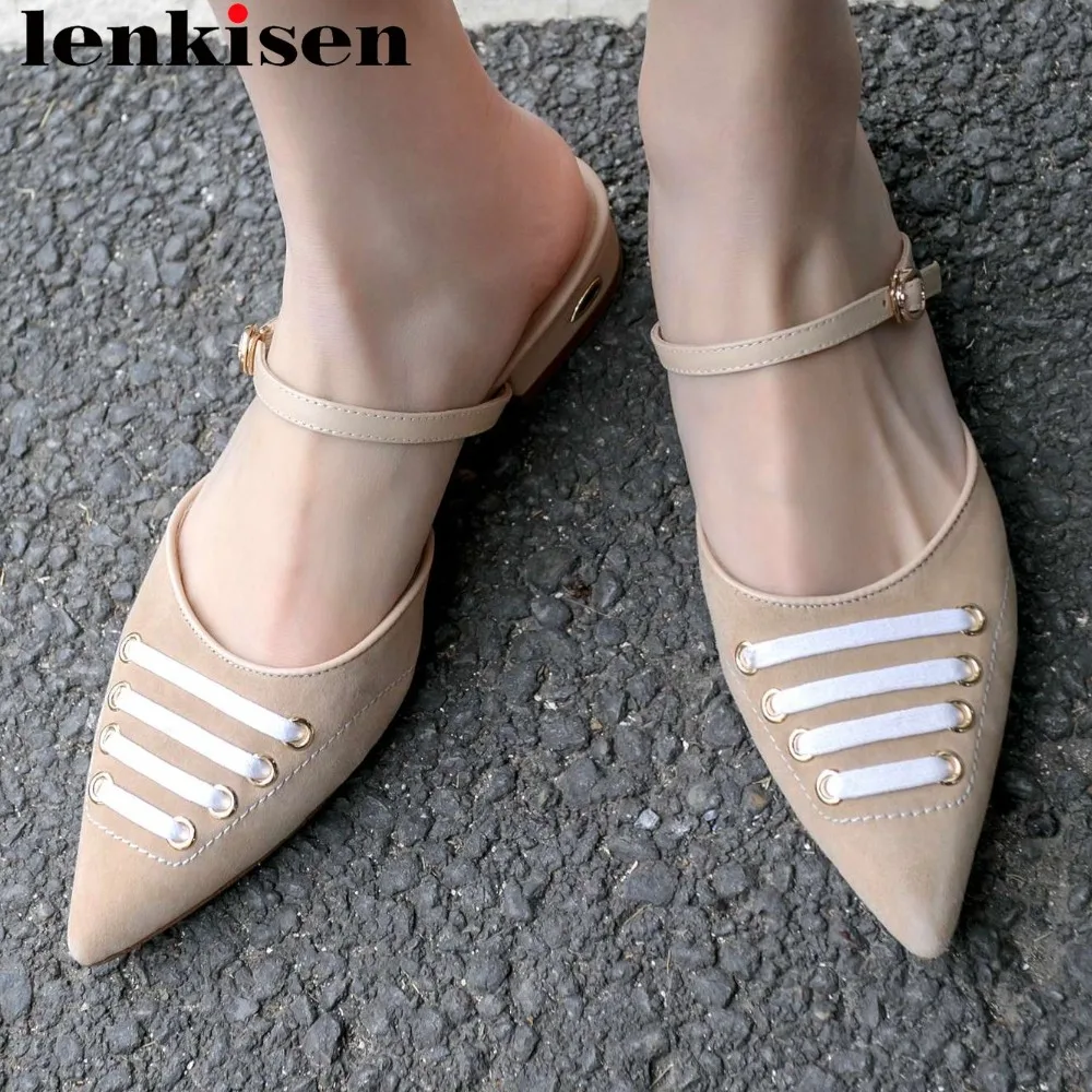 Echtes Elegante 2019 Hochzeit Slip Täglichen Vocation apricot Auf Maultiere Low Sandalen Dame Heels L2f1 Gürtel Spitz Leder Schnalle Schwarzes Chunky 4rrZXqwWd