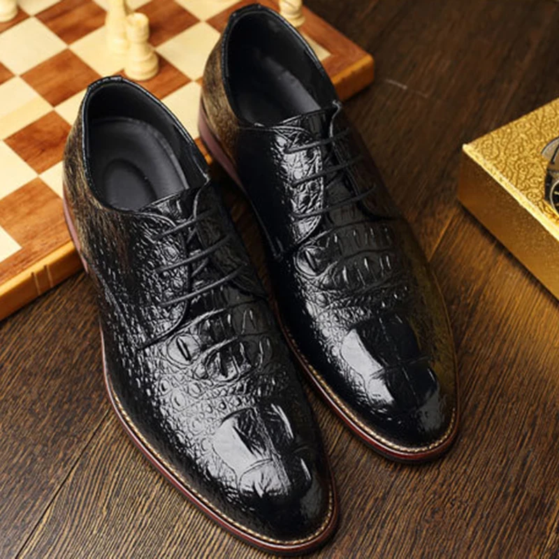 

Fashion Andmade Dress Flats Shoes 2019 British Style Business Casual Shoes Men Oxfords Classic Leather Crocodile Shoes HV-019
