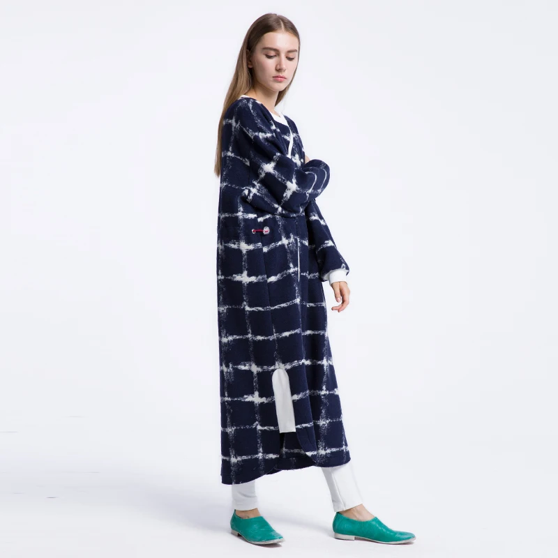 Lâche Laine Nouvelle 2016 Automne Casual Ch220 Originale Longues Bleu Manches Maxi Arrivée Taille Conception Femmes Robe Plaid La Plus Réglable FYYgqB6